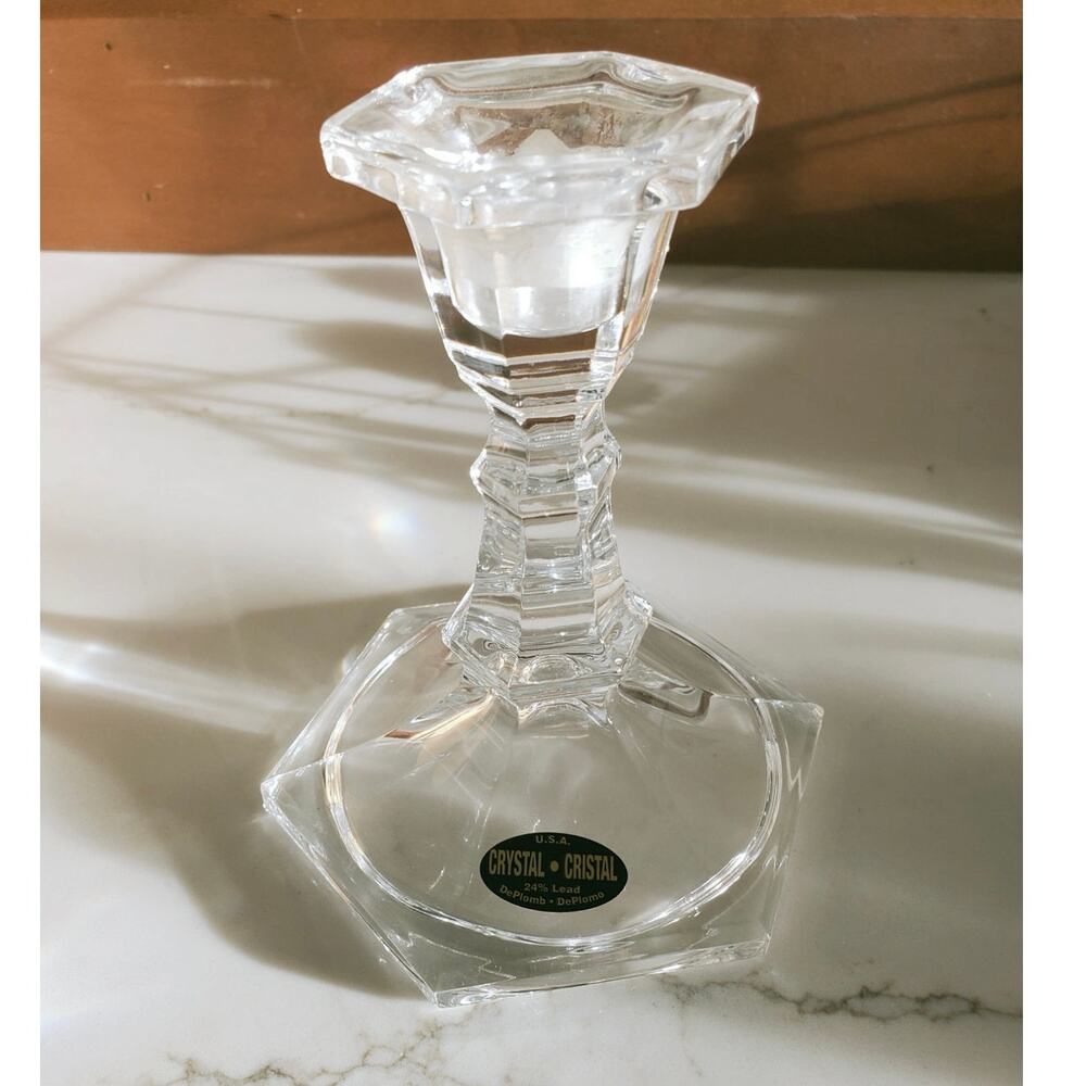 Deplomb DePlomo 24% Lead Crystal Candle Holder 5 1/2" tall